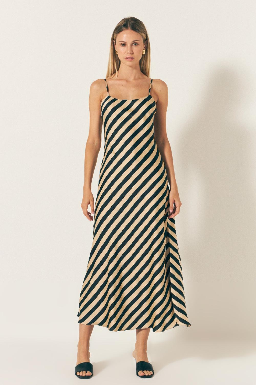 endless rose Striped Maxi Slip Dress CREAM/BLACK