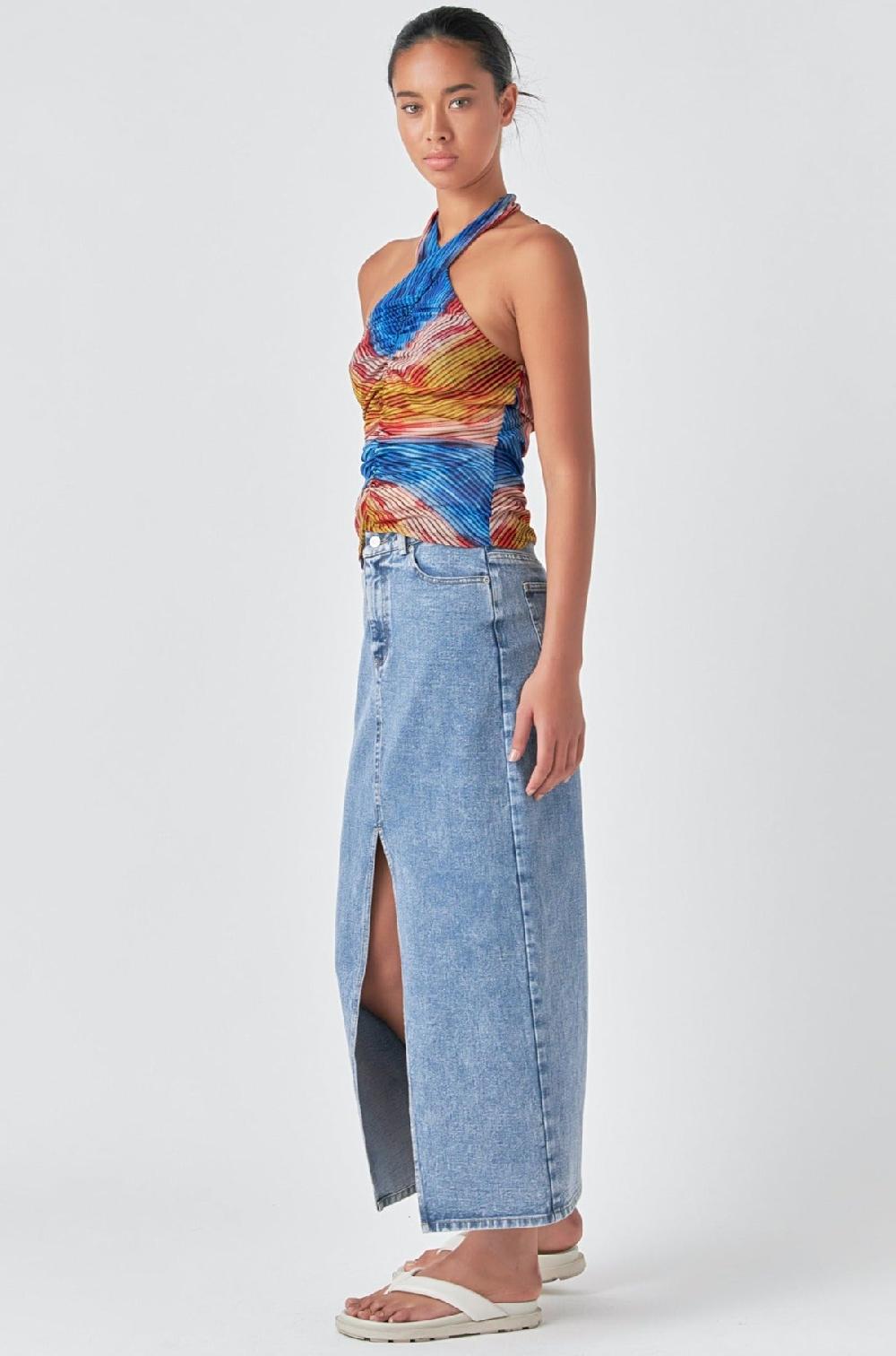 Endless Rose Striped Mesh Halter Top MULTI