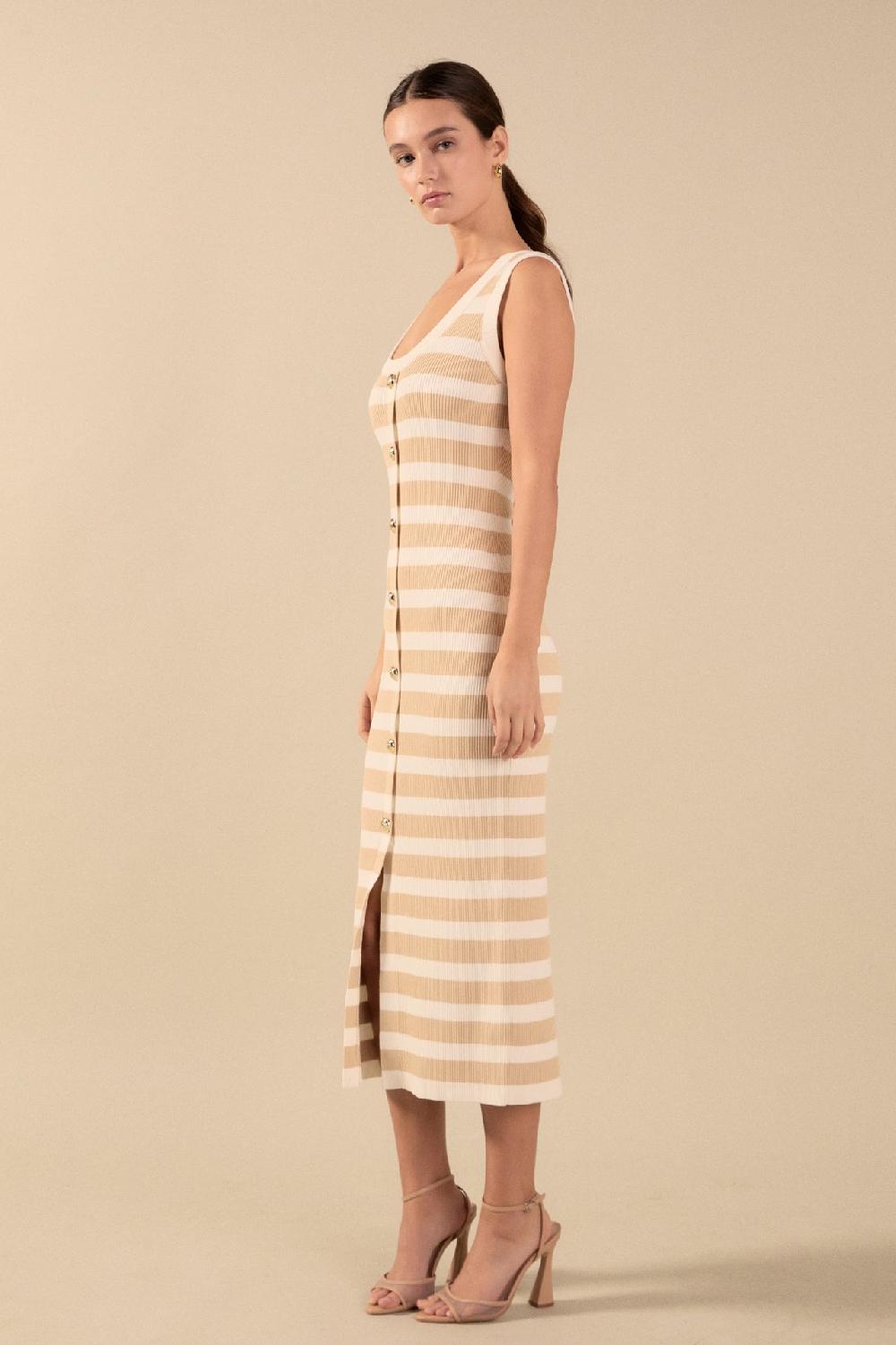 Endless Rose Striped Midi Dress SAND/IVORY