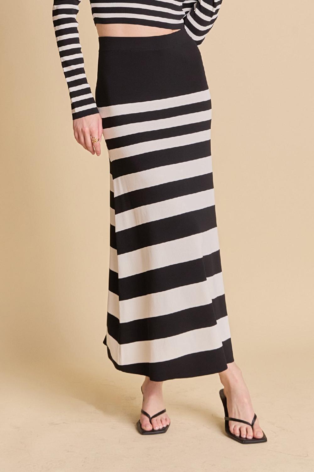 Endless Rose Striped Midi Skirt BLACK/CREAM