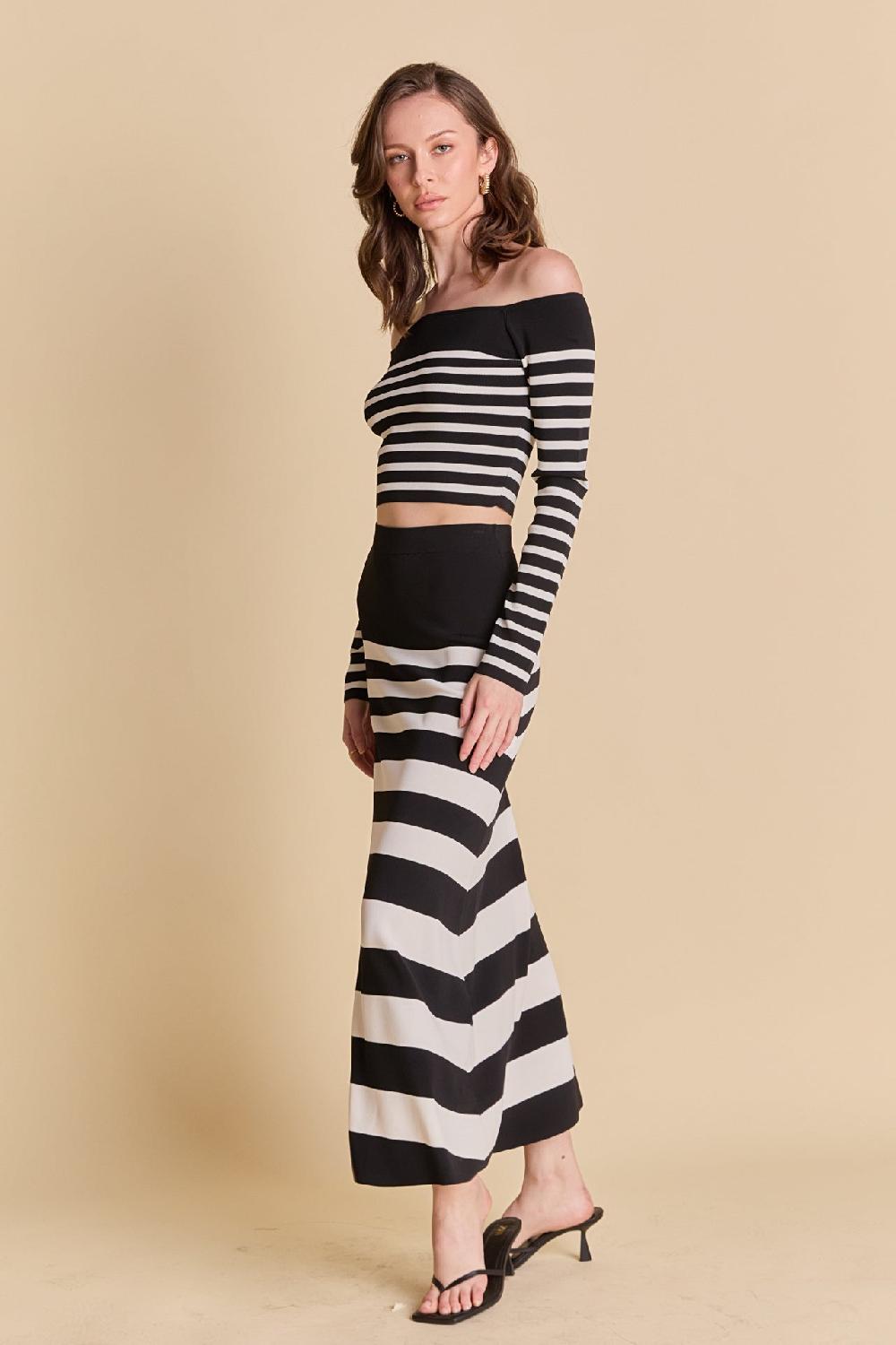 Endless Rose Striped Midi Skirt BLACK/CREAM
