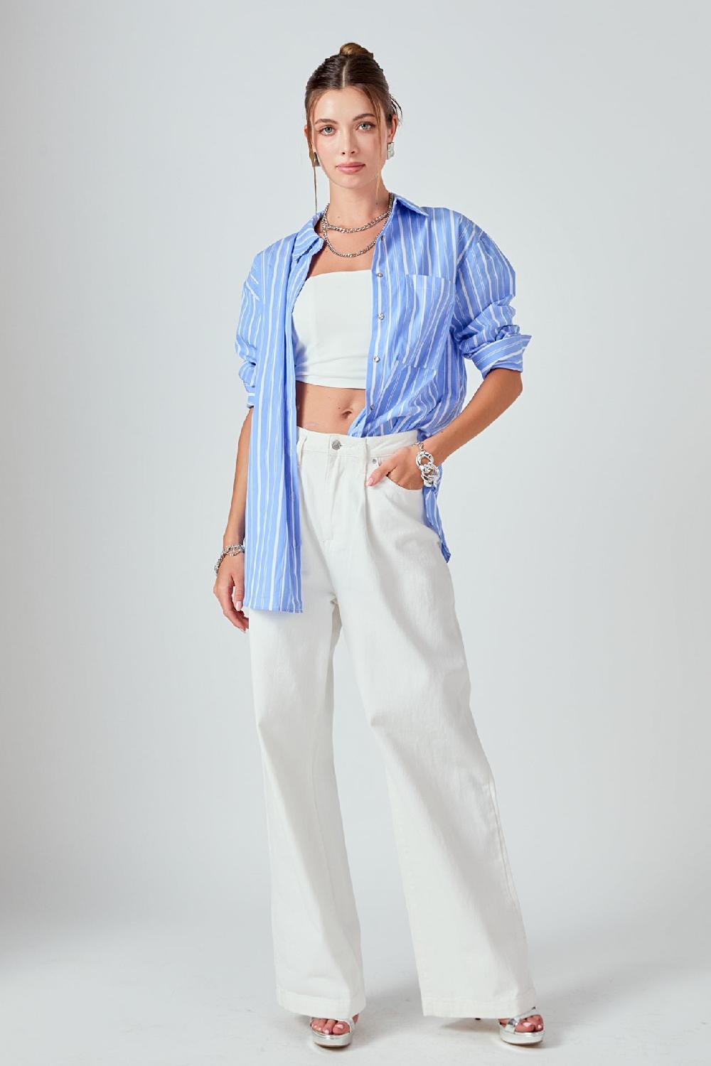 Endless Rose Striped Oversized Shirt BLUE