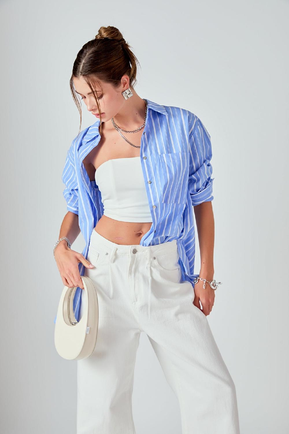 Endless Rose Striped Oversized Shirt BLUE