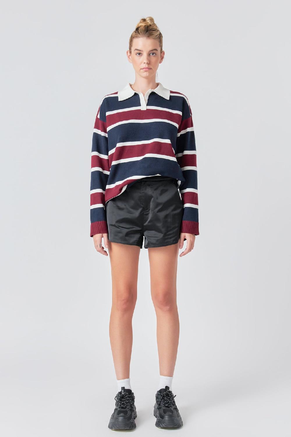 Endless Rose Striped Polo Knit Shirt MULTI