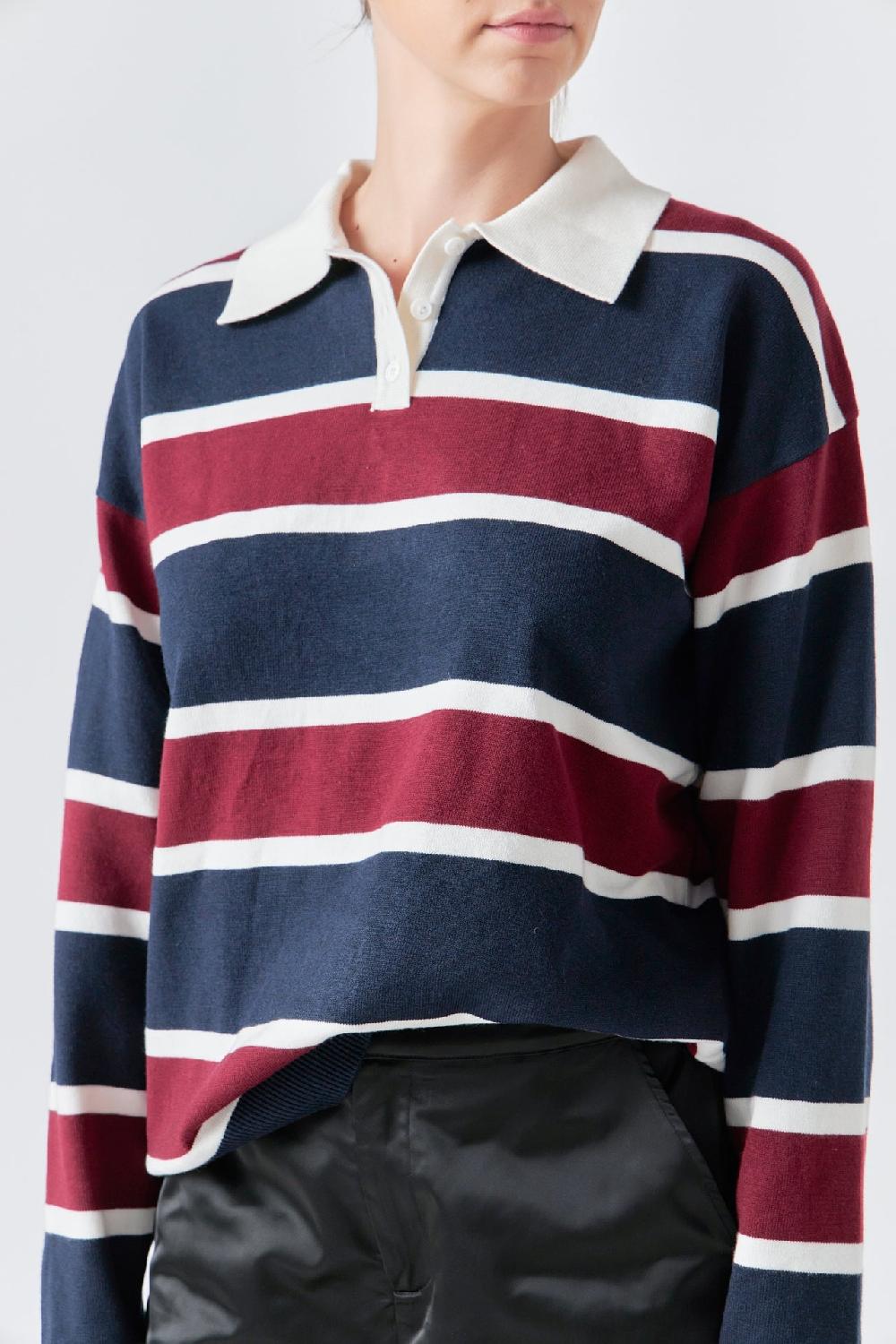 Endless Rose Striped Polo Knit Shirt MULTI
