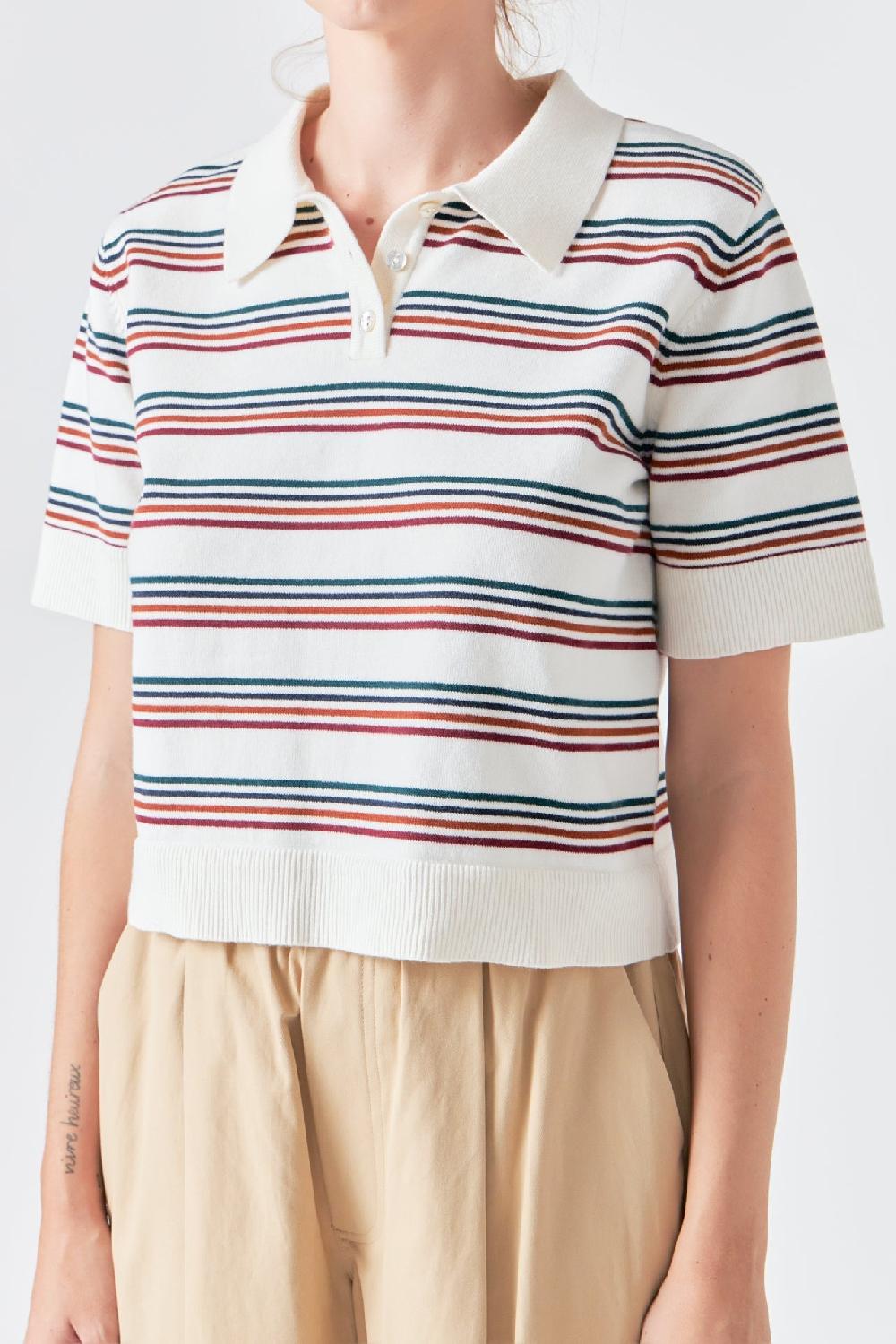 Endless Rose Striped Polo Knit Shirt MULTI