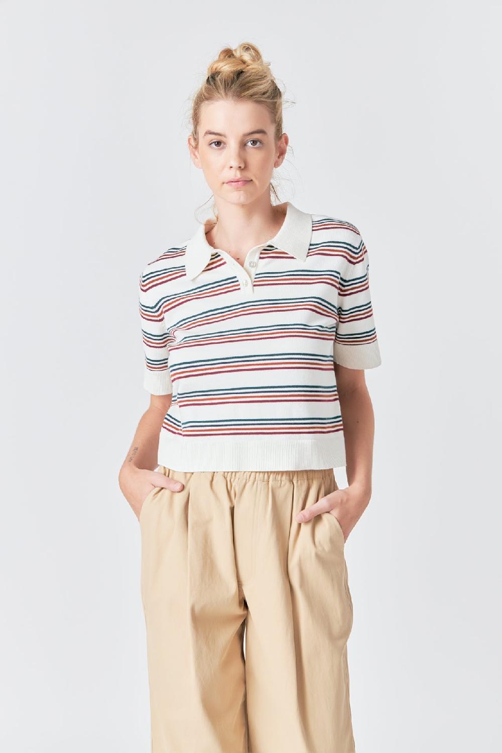 endless rose Striped Polo Knit Shirt MULTI