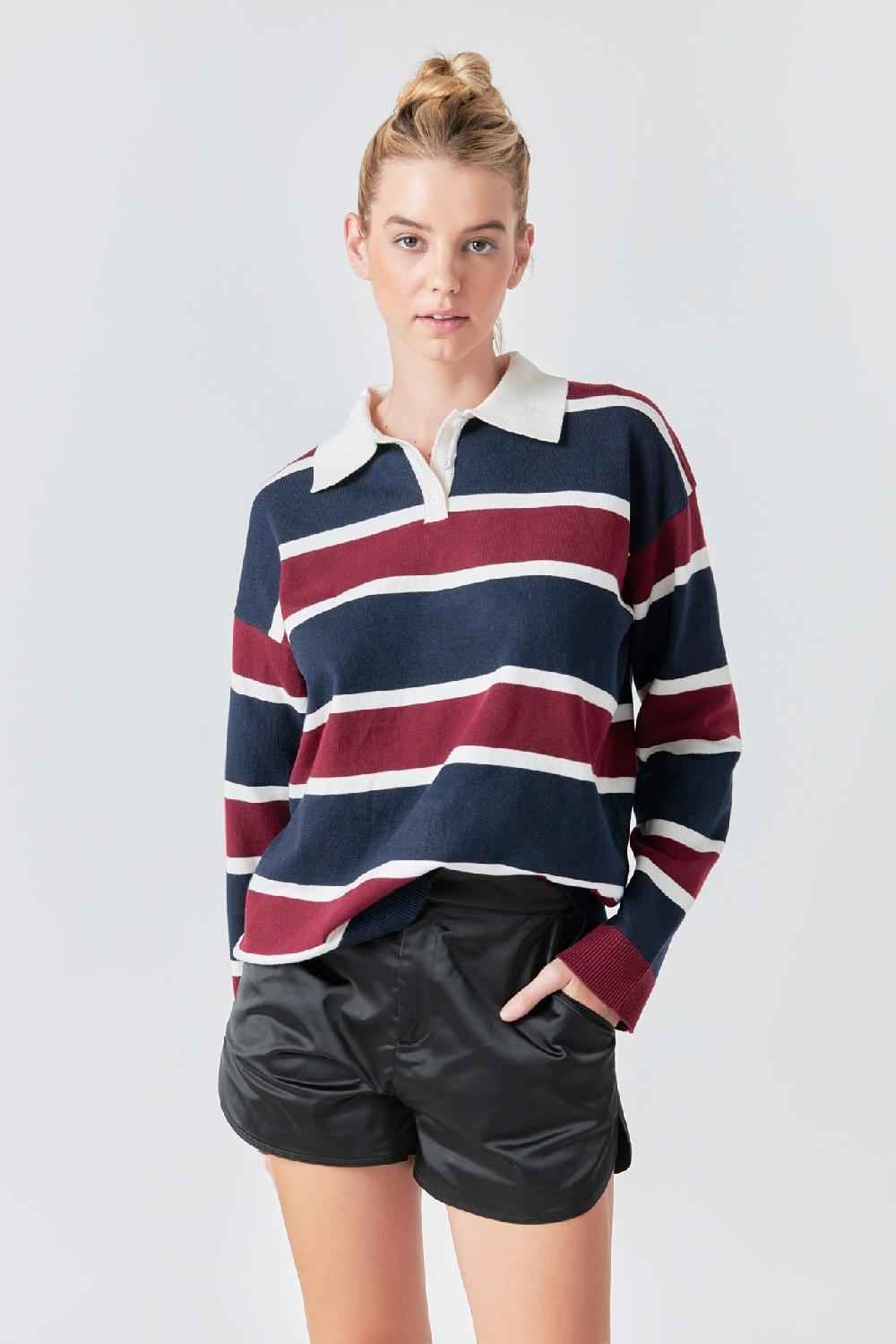 endless rose Striped Polo Knit Shirt MULTI