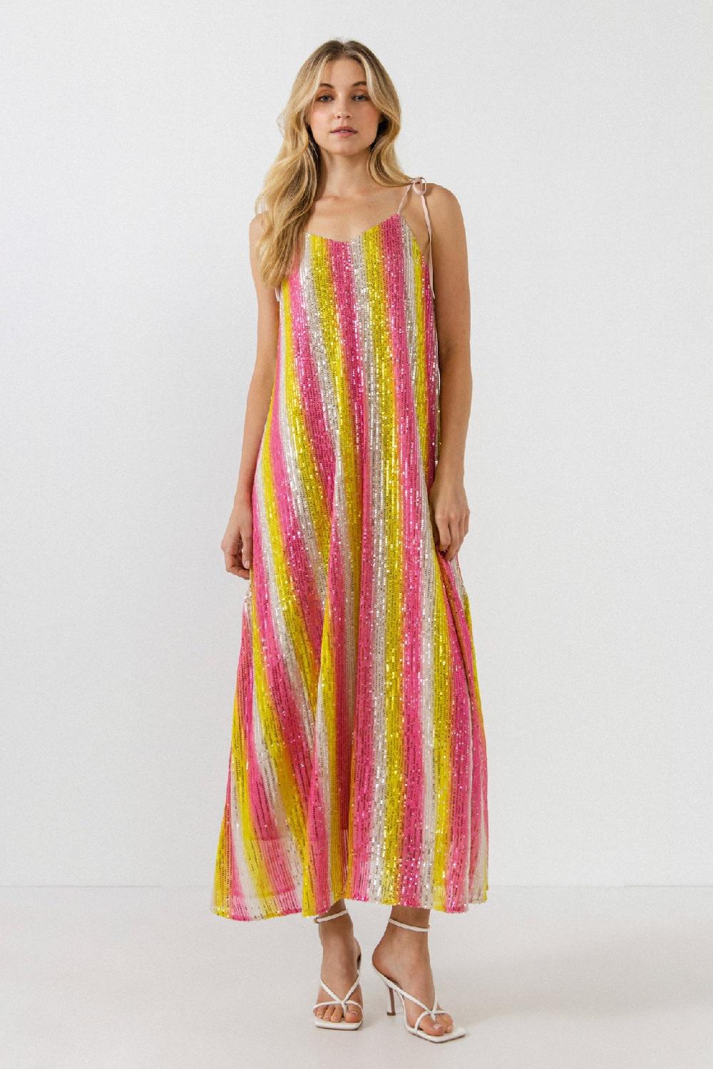 Endless Rose Striped Sequin Maxi Dress MULTI