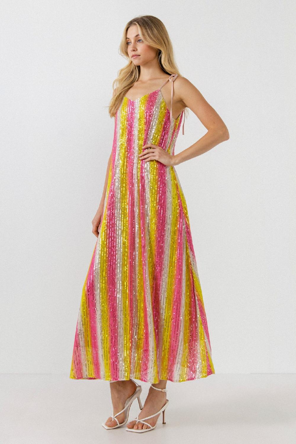 Endless Rose Striped Sequin Maxi Dress MULTI