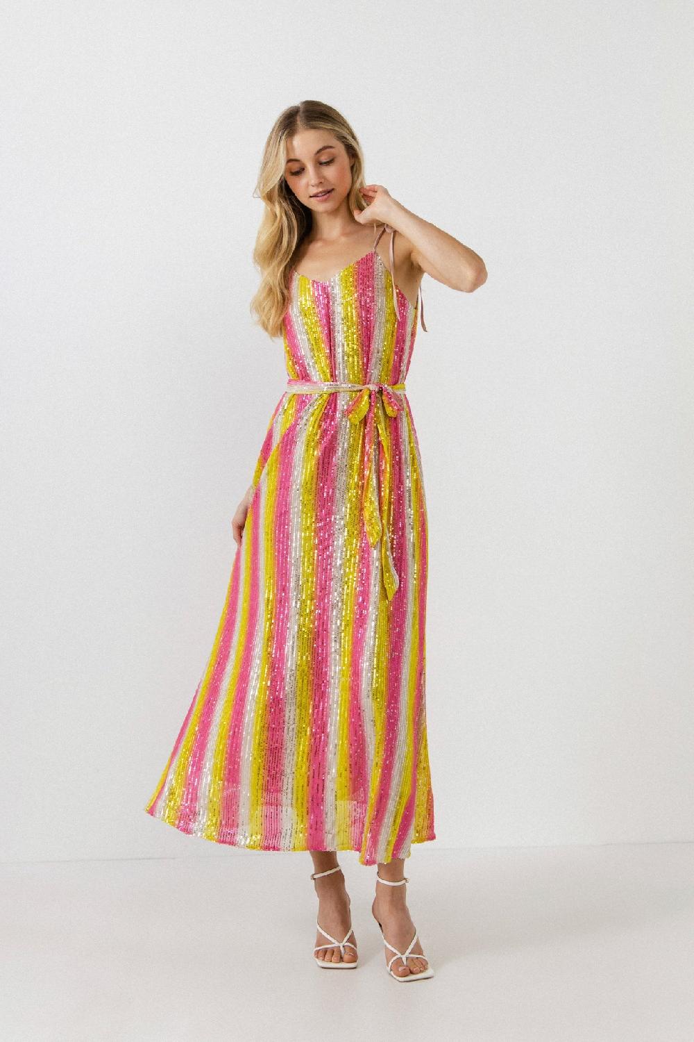 endless rose Striped Sequin Maxi Dress MULTI