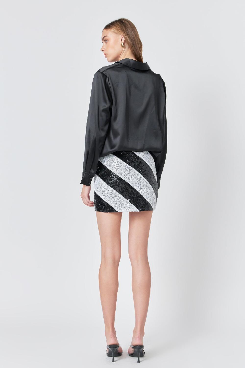 Endless Rose Striped Sequins Skirt BLACK WHITE