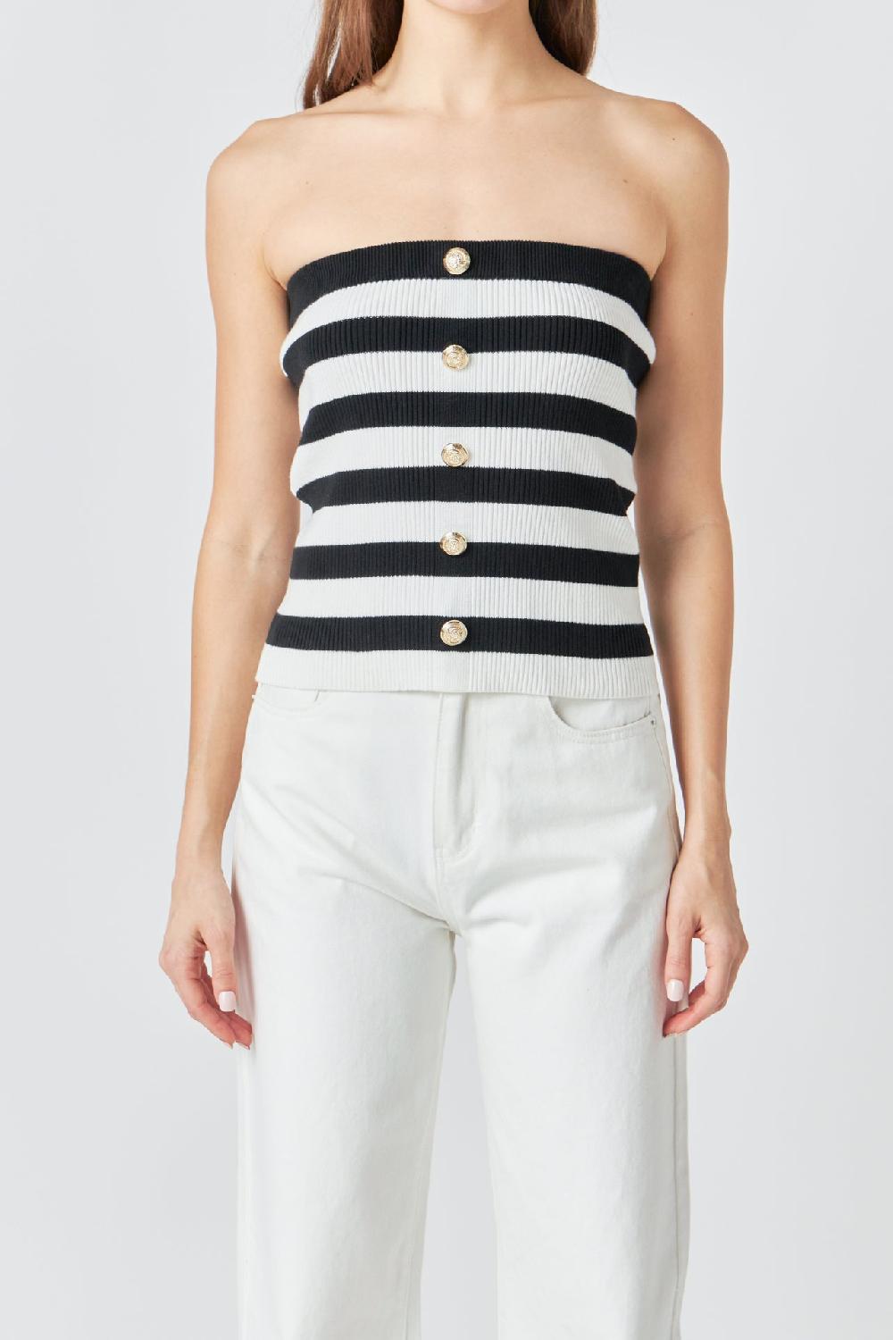 Endless Rose Striped Strapless Top WHITE/BLACK