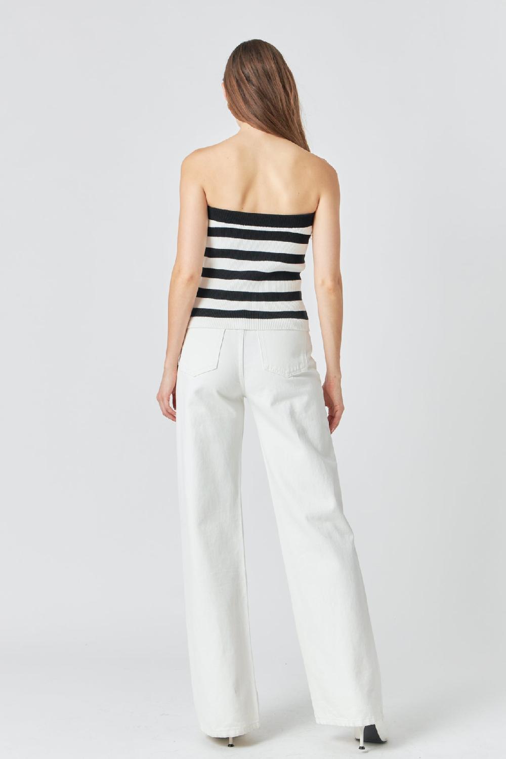 Endless Rose Striped Strapless Top WHITE/BLACK
