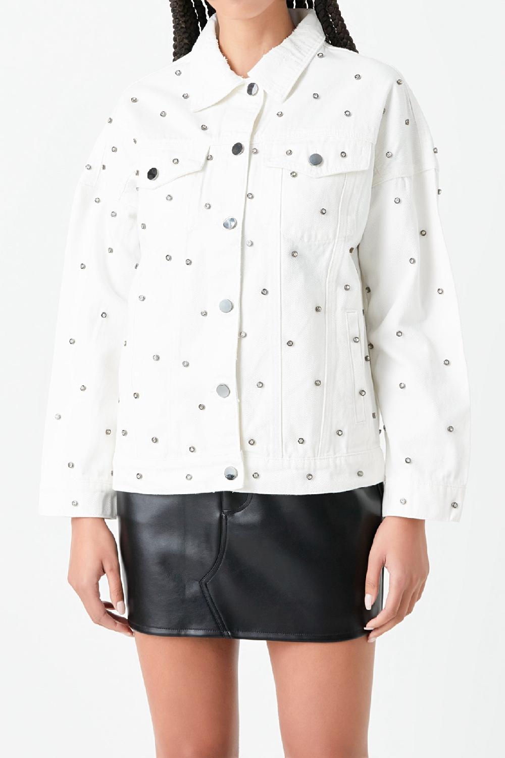 Endless Rose Studded Denim Jacket WHITE