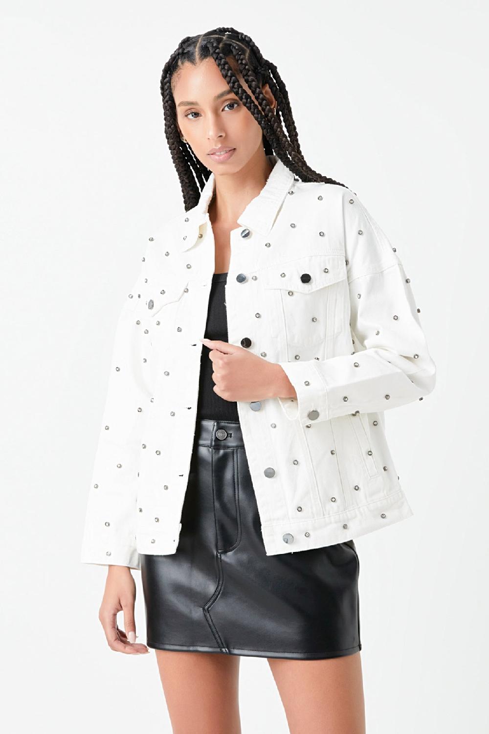 Endless Rose Studded Denim Jacket WHITE