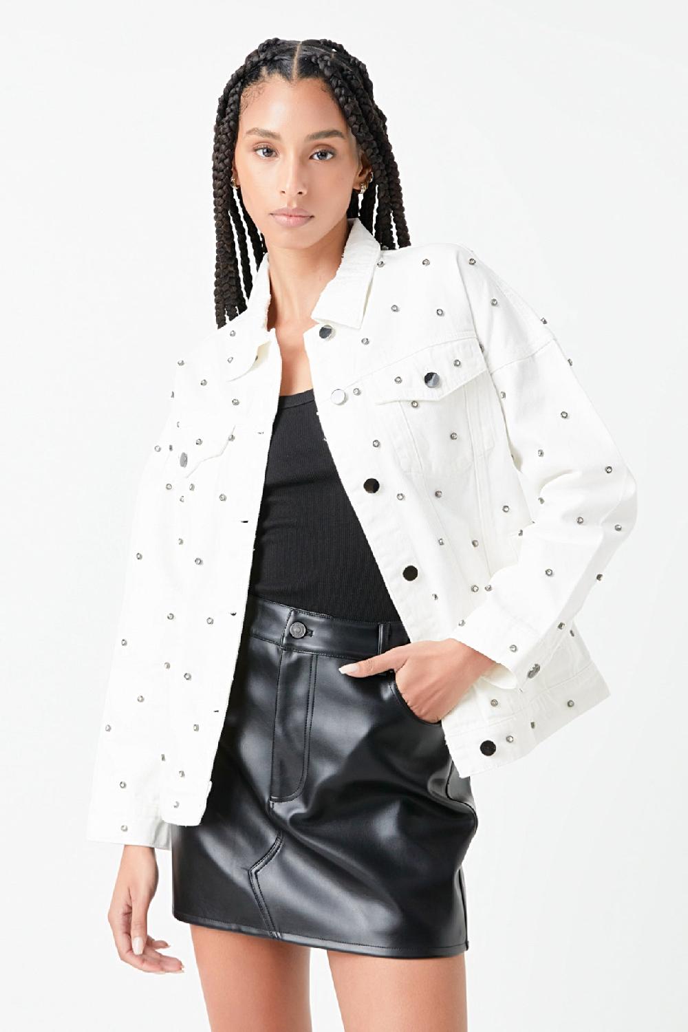 Endless Rose Studded Denim Jacket WHITE