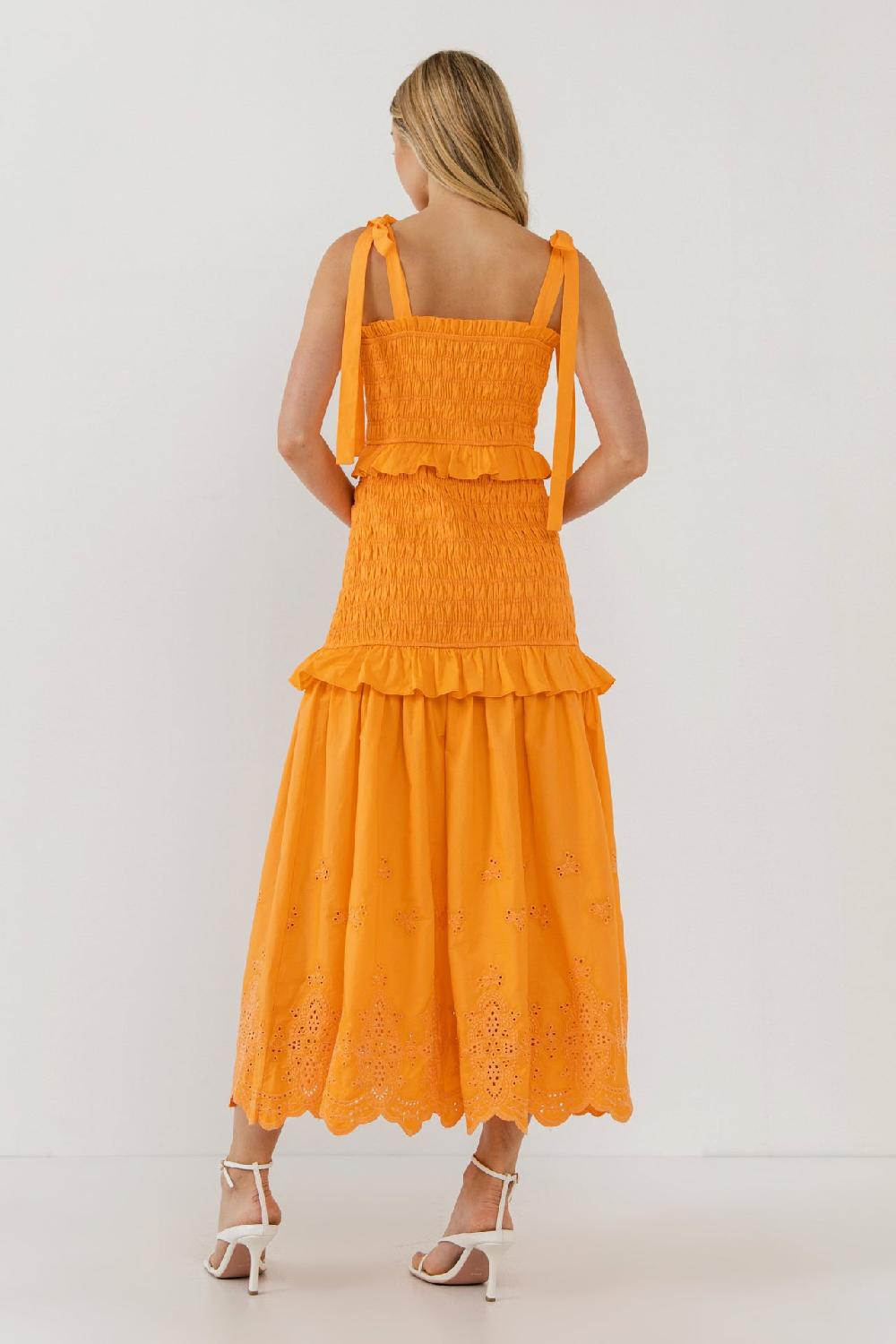 Endless Rose Sunset Eyelet Smocked Maxi ORANGE