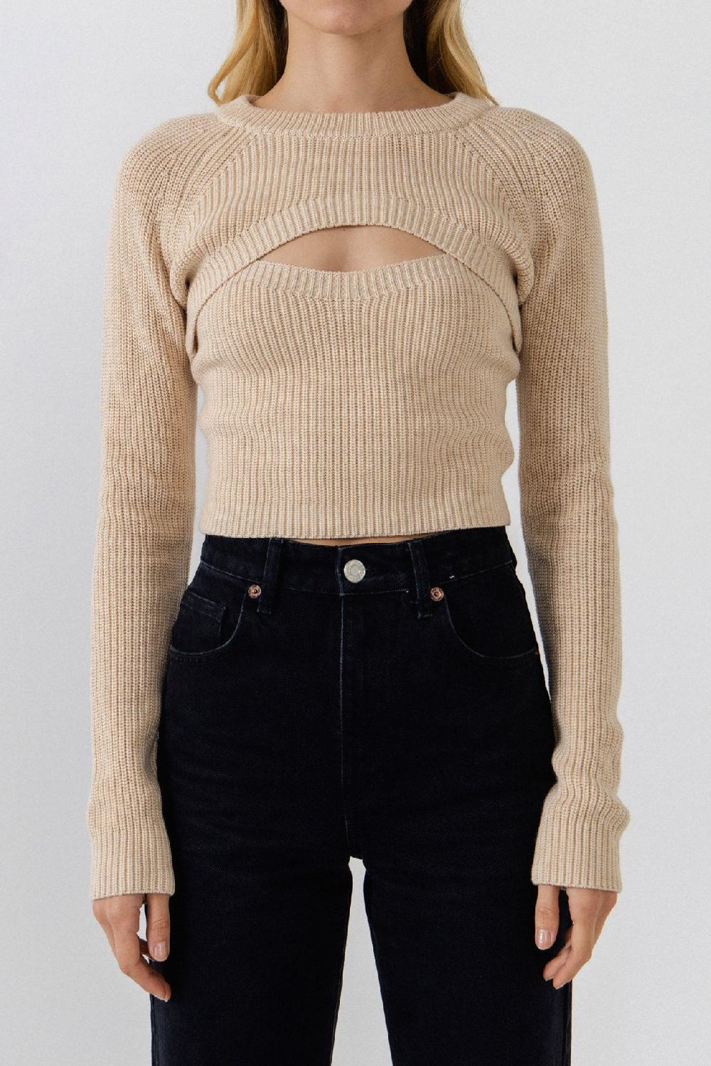 Endless Rose Super Crop Knit Top BEIGE