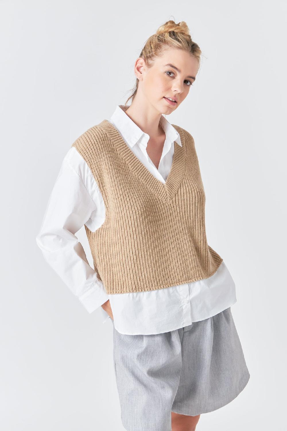 endless rose Sweater Over Shirt TAN/WHITE