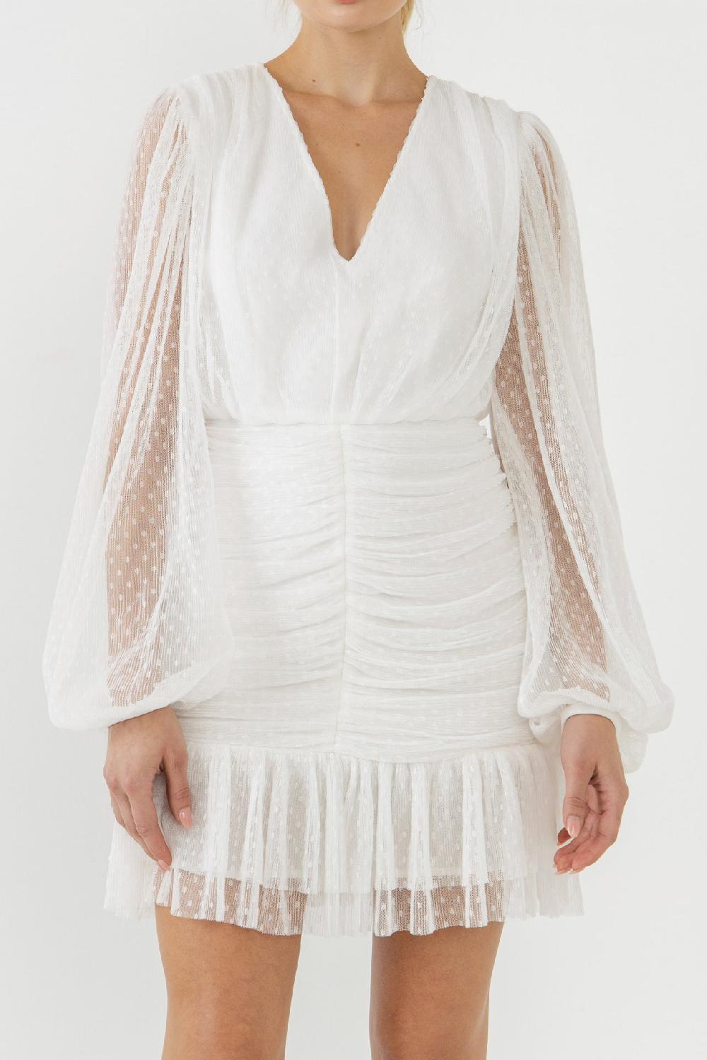 Endless Rose Swiss Dot Ruched Dress WHITE