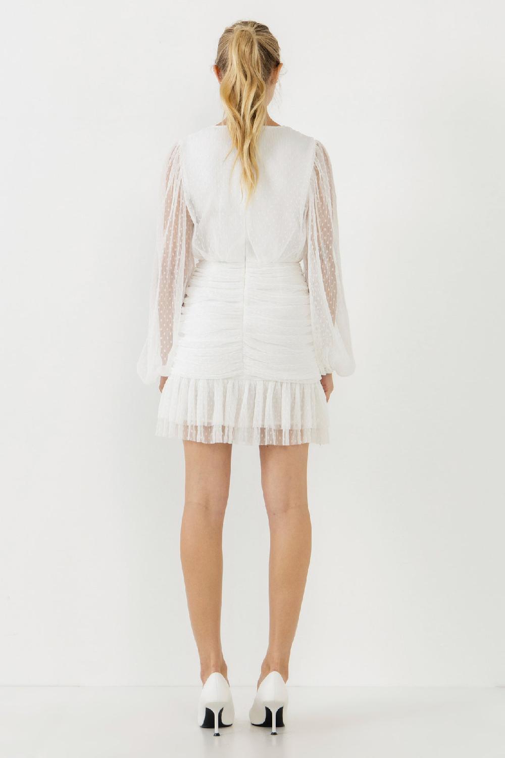 Endless Rose Swiss Dot Ruched Dress WHITE