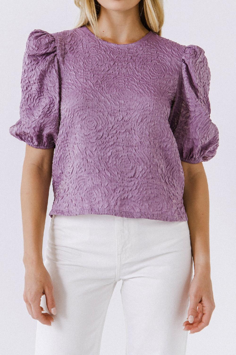 Endless Rose Texture Fabric Puff Sleeve Top PLUM