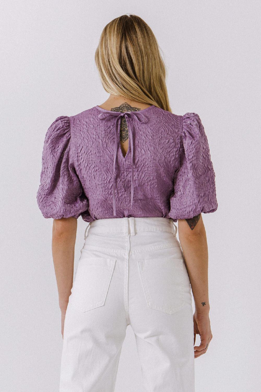 Endless Rose Texture Fabric Puff Sleeve Top PLUM