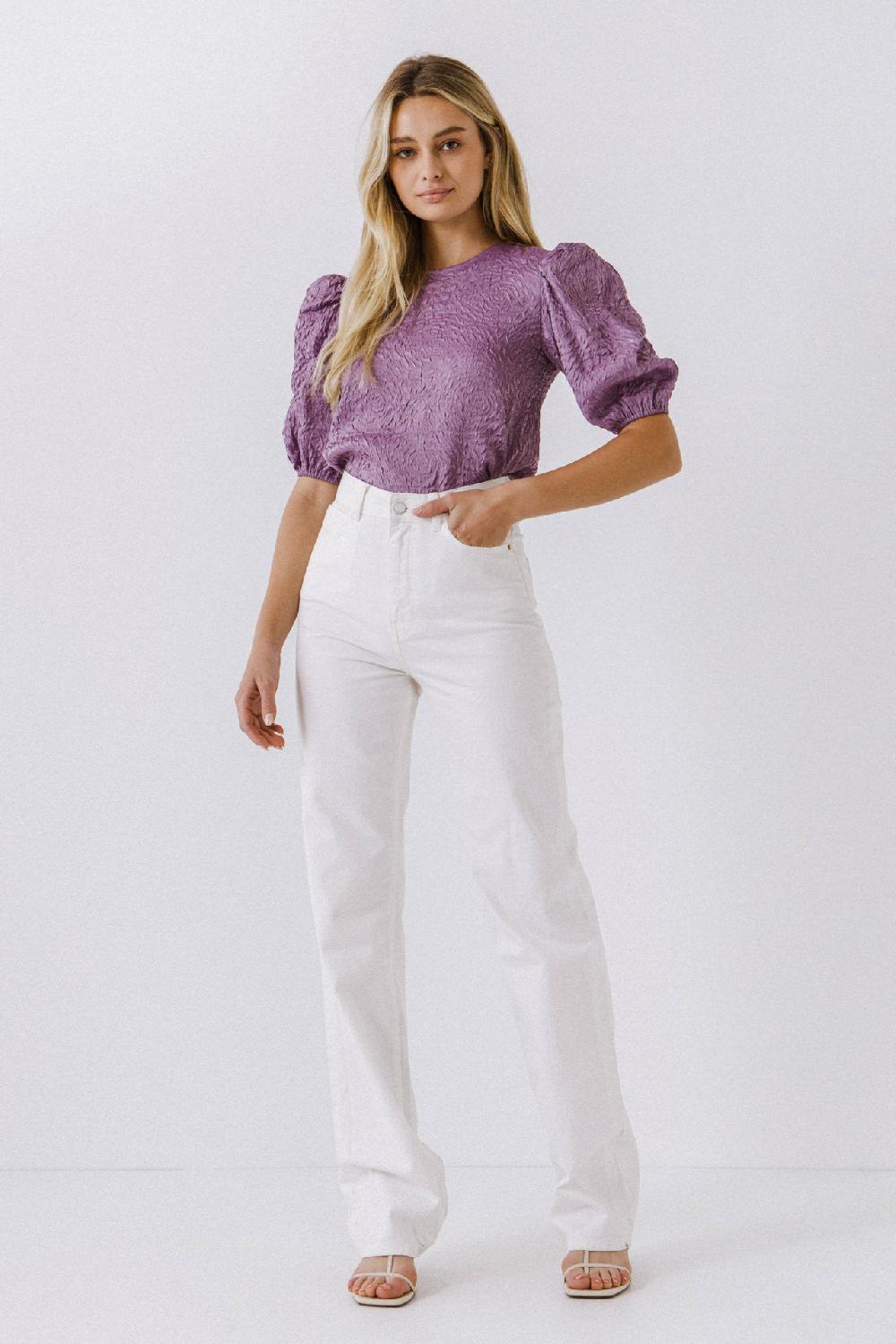 Endless Rose Texture Fabric Puff Sleeve Top PLUM
