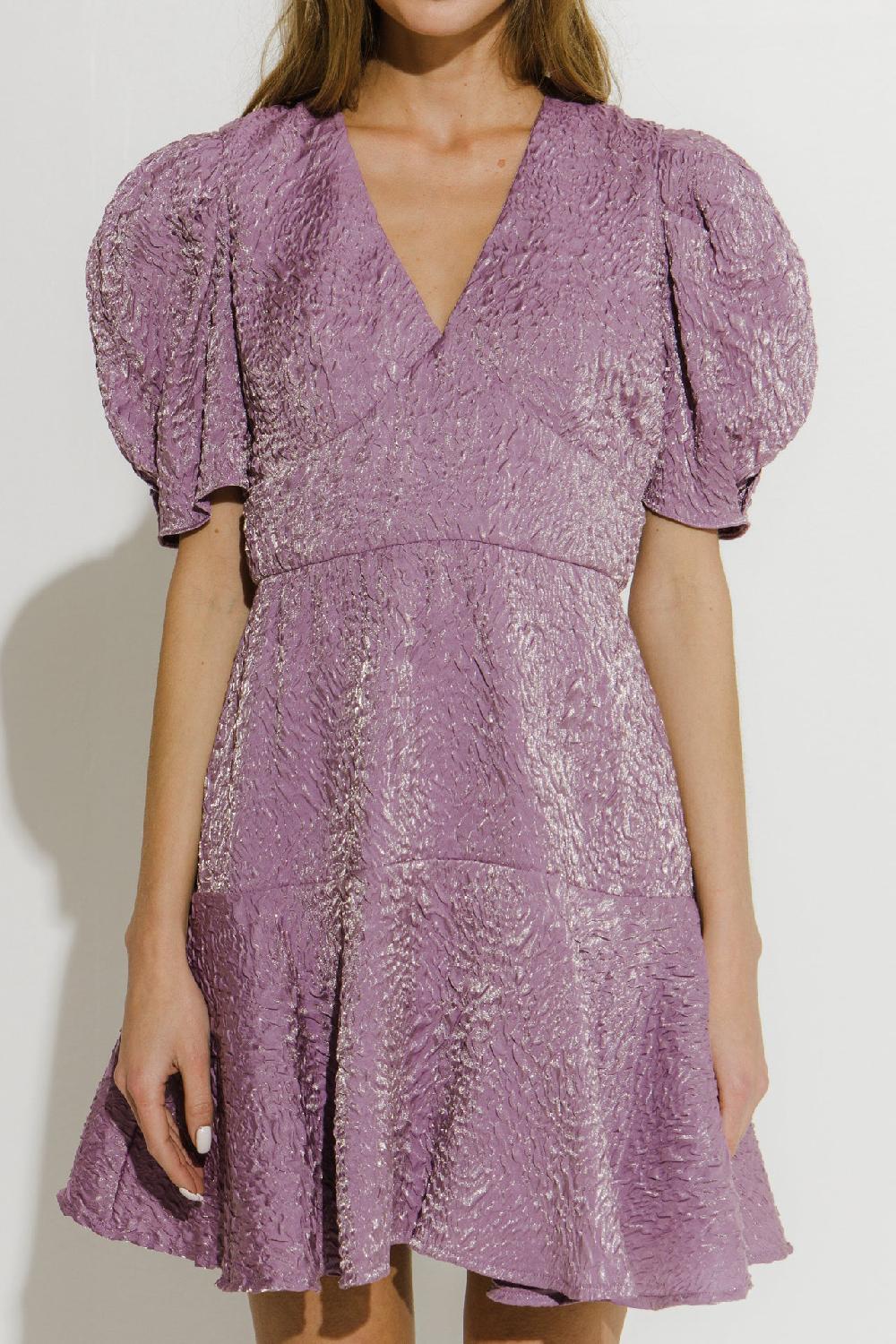 Endless Rose Texture V-neck Mini Dress PLUM