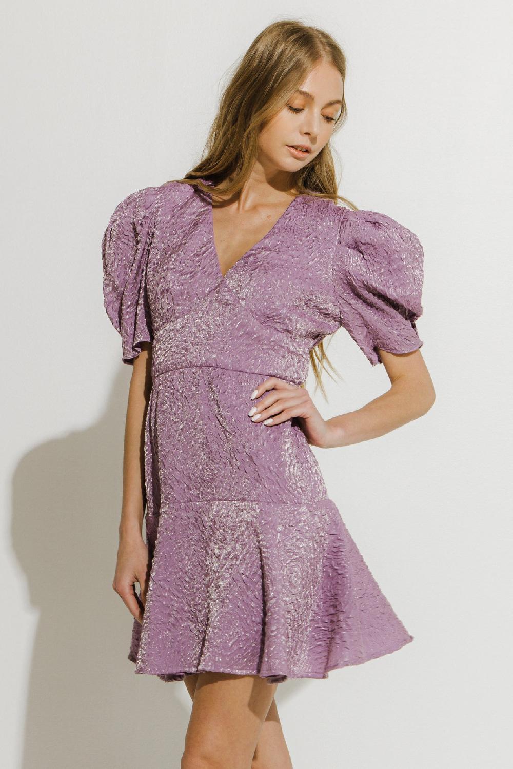 Endless Rose Texture V-neck Mini Dress PLUM