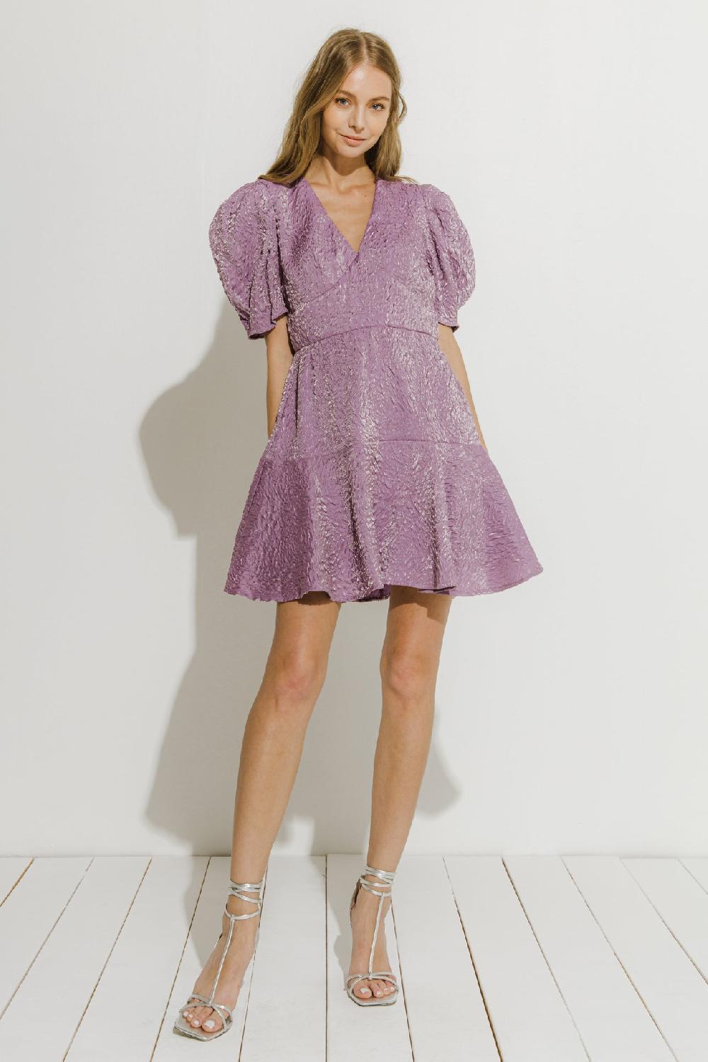endless rose Texture V-neck Mini Dress PLUM