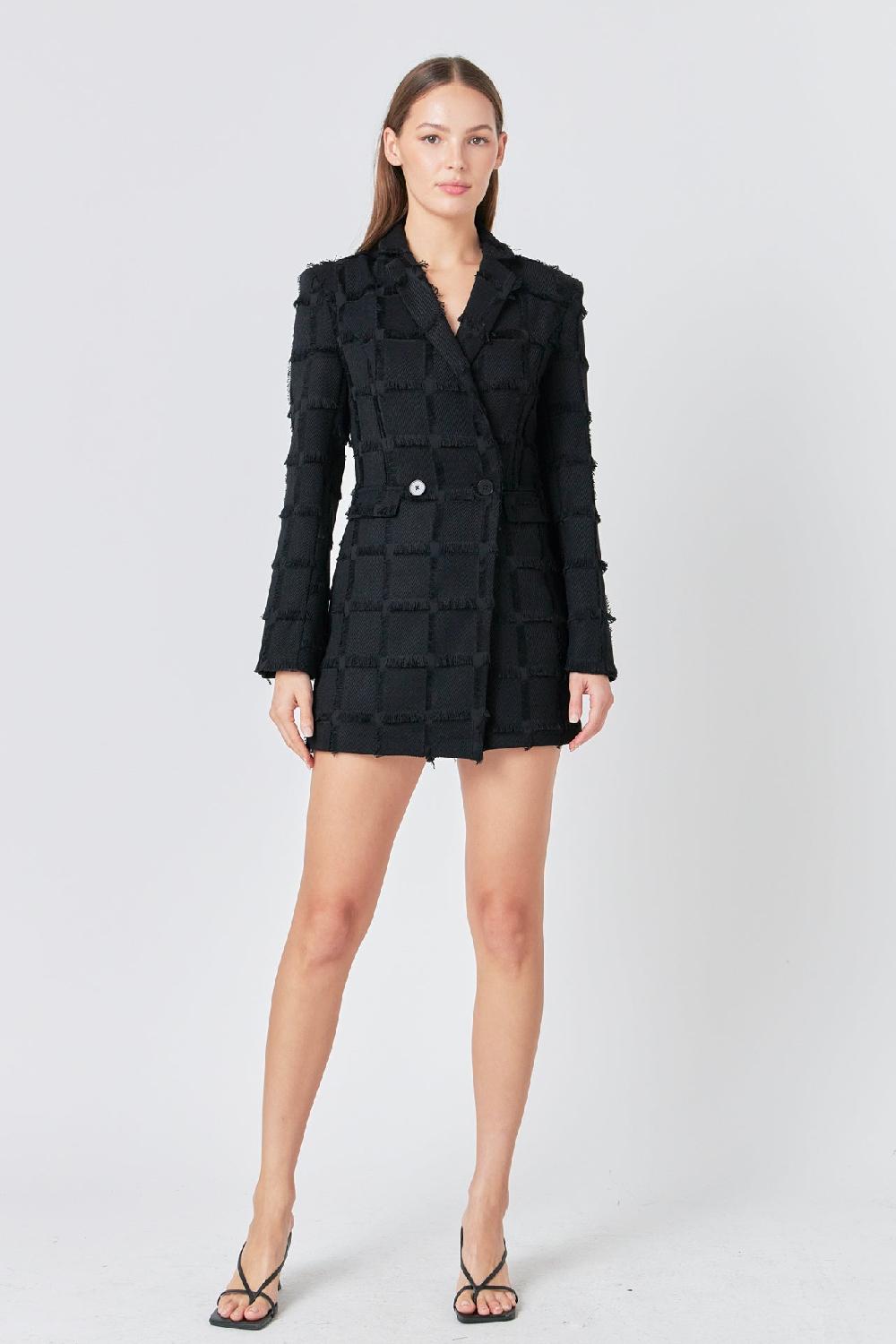 endless rose Textured Blazer Romper BLACK