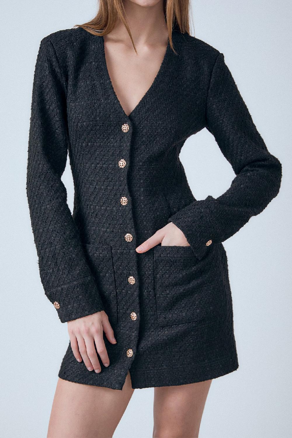 Endless Rose Textured Button Down Dress BLACK