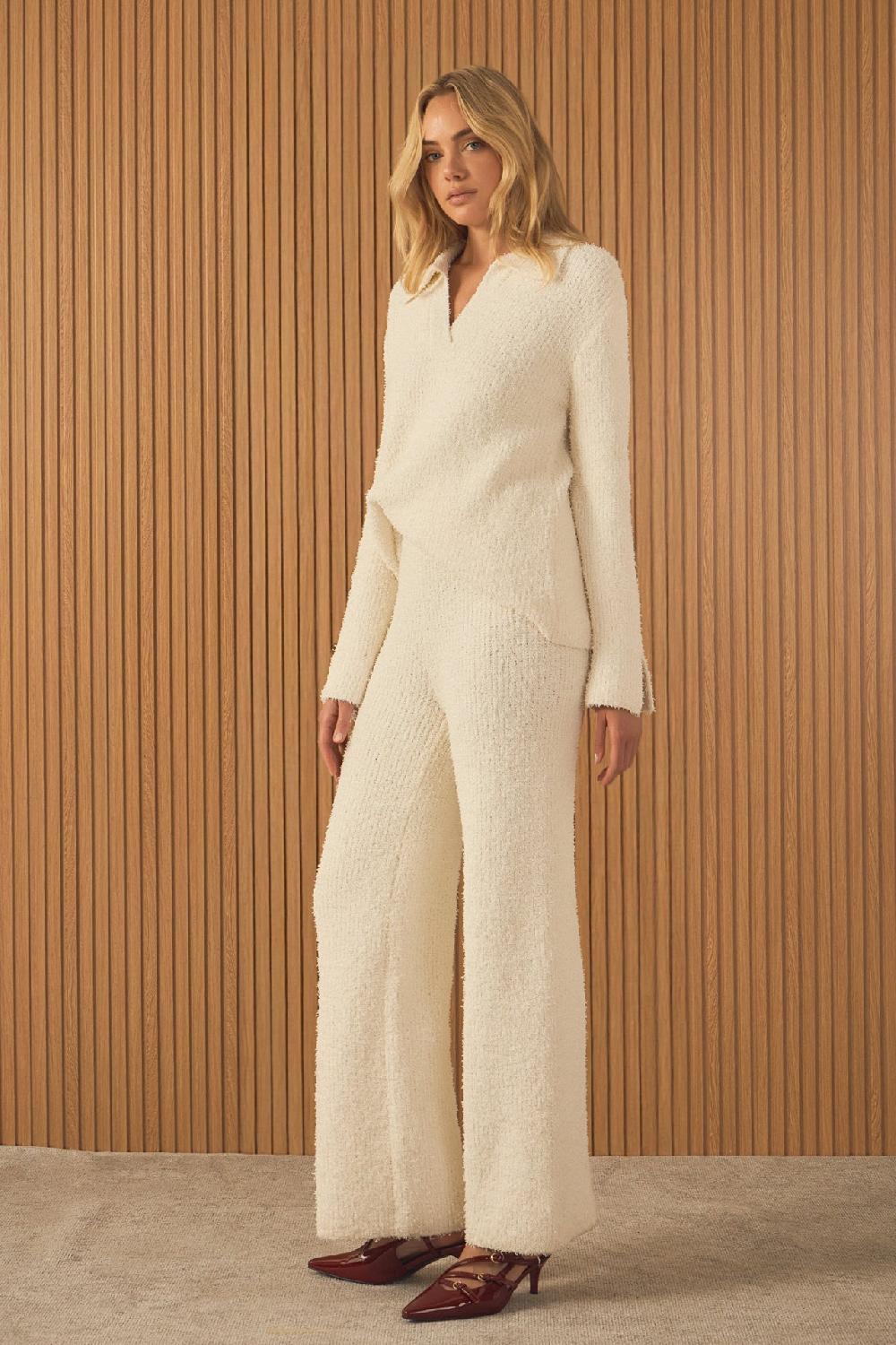 Endless Rose Textured Fuzzy Knit Pants CREAM