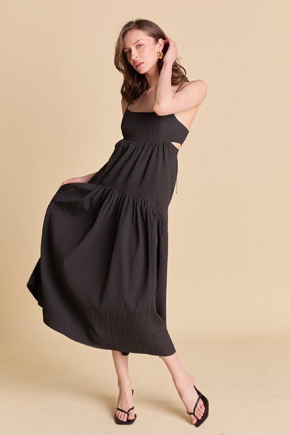 endless rose Textured Maxi Dress BLACK