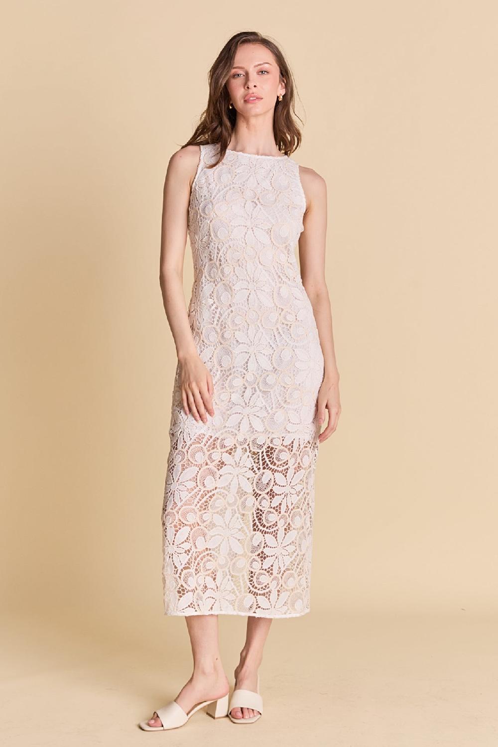 endless rose Textured Maxi Dress WHITE