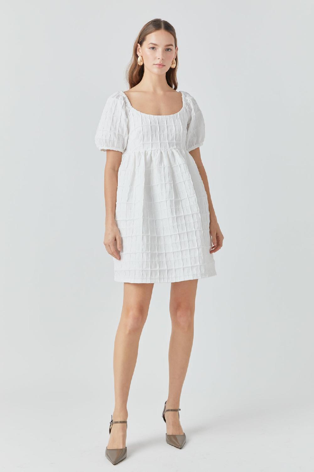 endless rose Textured Mini Dress WHITE