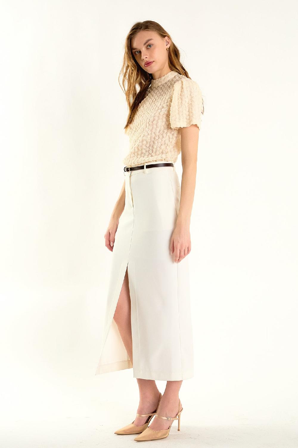 Endless Rose Textured Mock Neck Top IVORY
