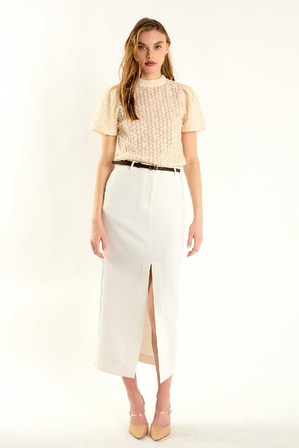endless rose Textured Mock Neck Top IVORY