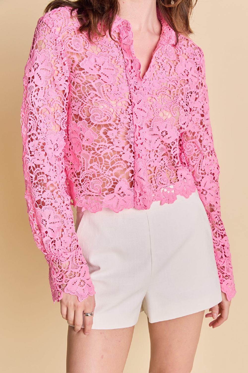 Endless Rose Textured Sheer Long Sleeve Top PINK