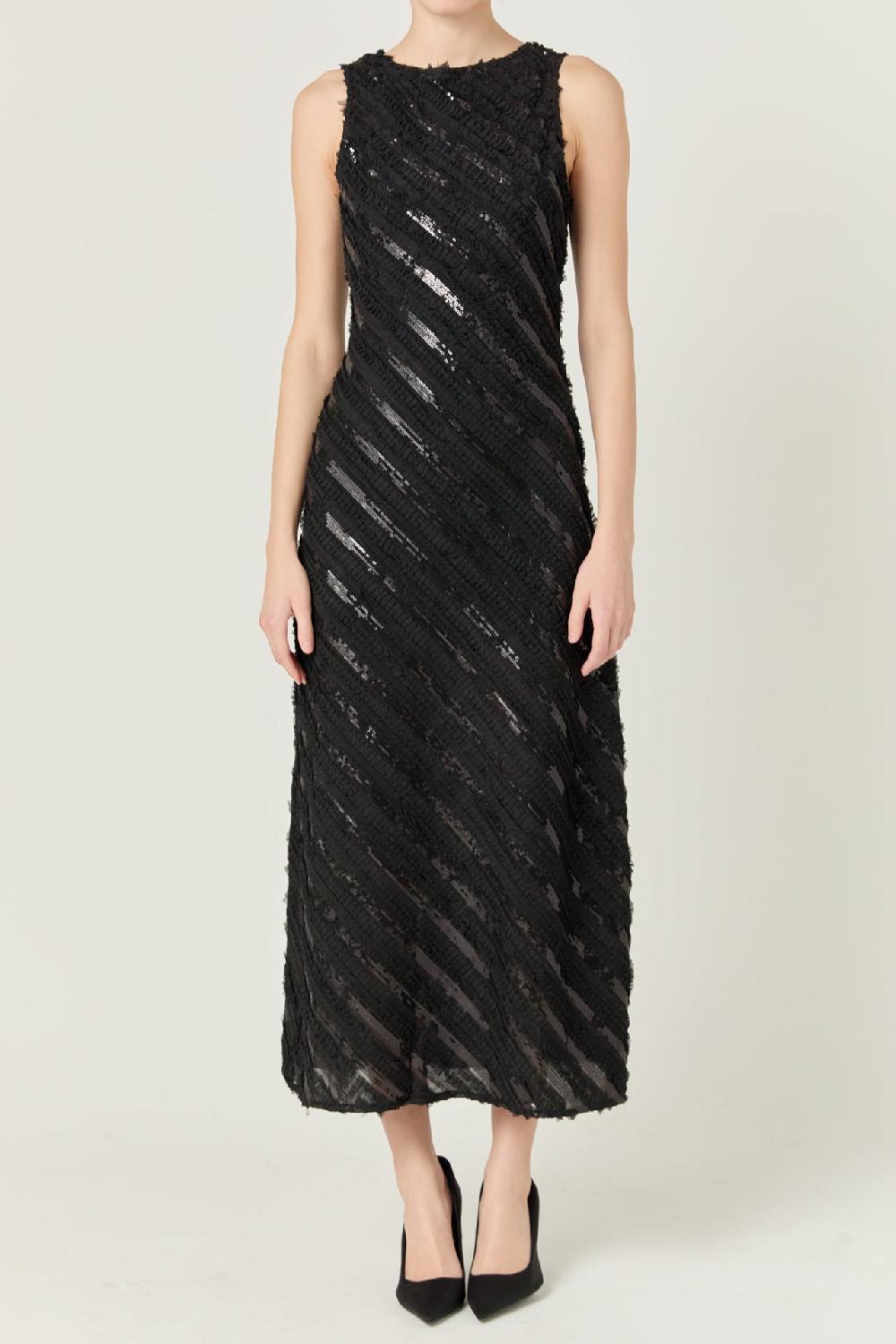 Endless Rose Textured Sleeveless Maxi Dress BLACK
