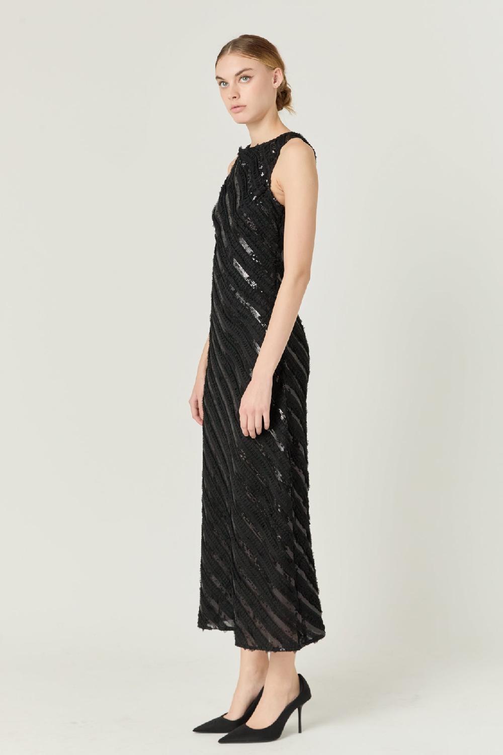 Endless Rose Textured Sleeveless Maxi Dress BLACK