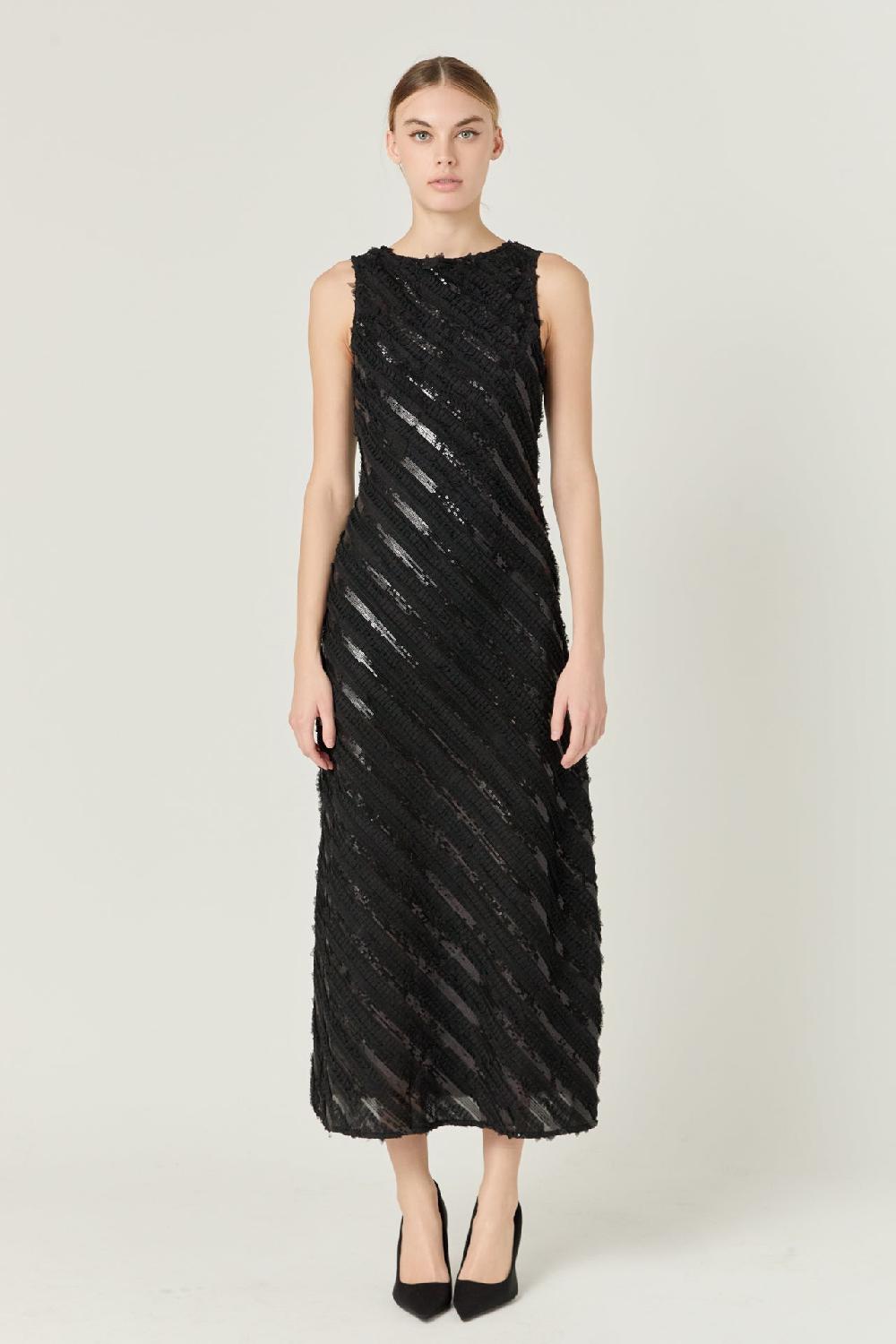 endless rose Textured Sleeveless Maxi Dress BLACK