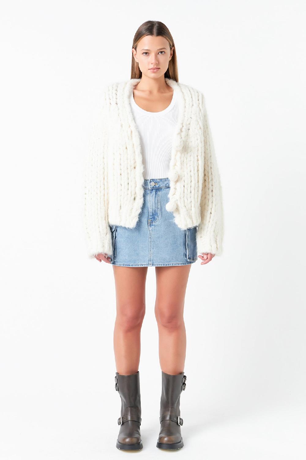 Endless Rose Thick Knit Sweater Cardigan CREAM