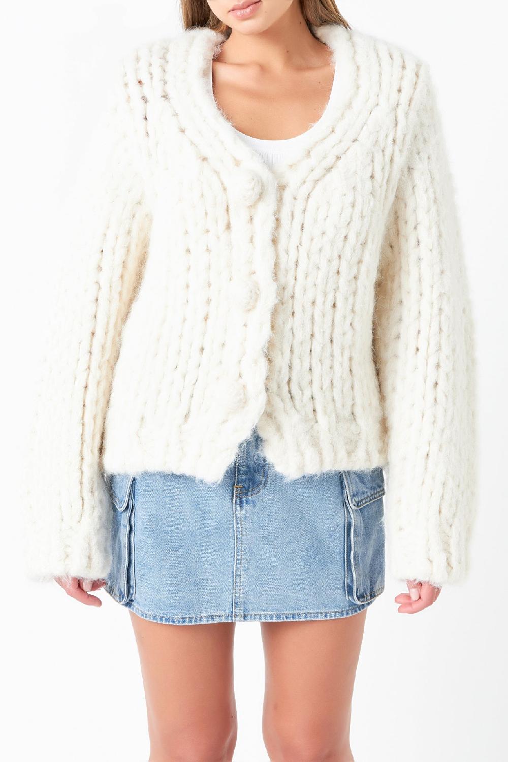 Endless Rose Thick Knit Sweater Cardigan CREAM