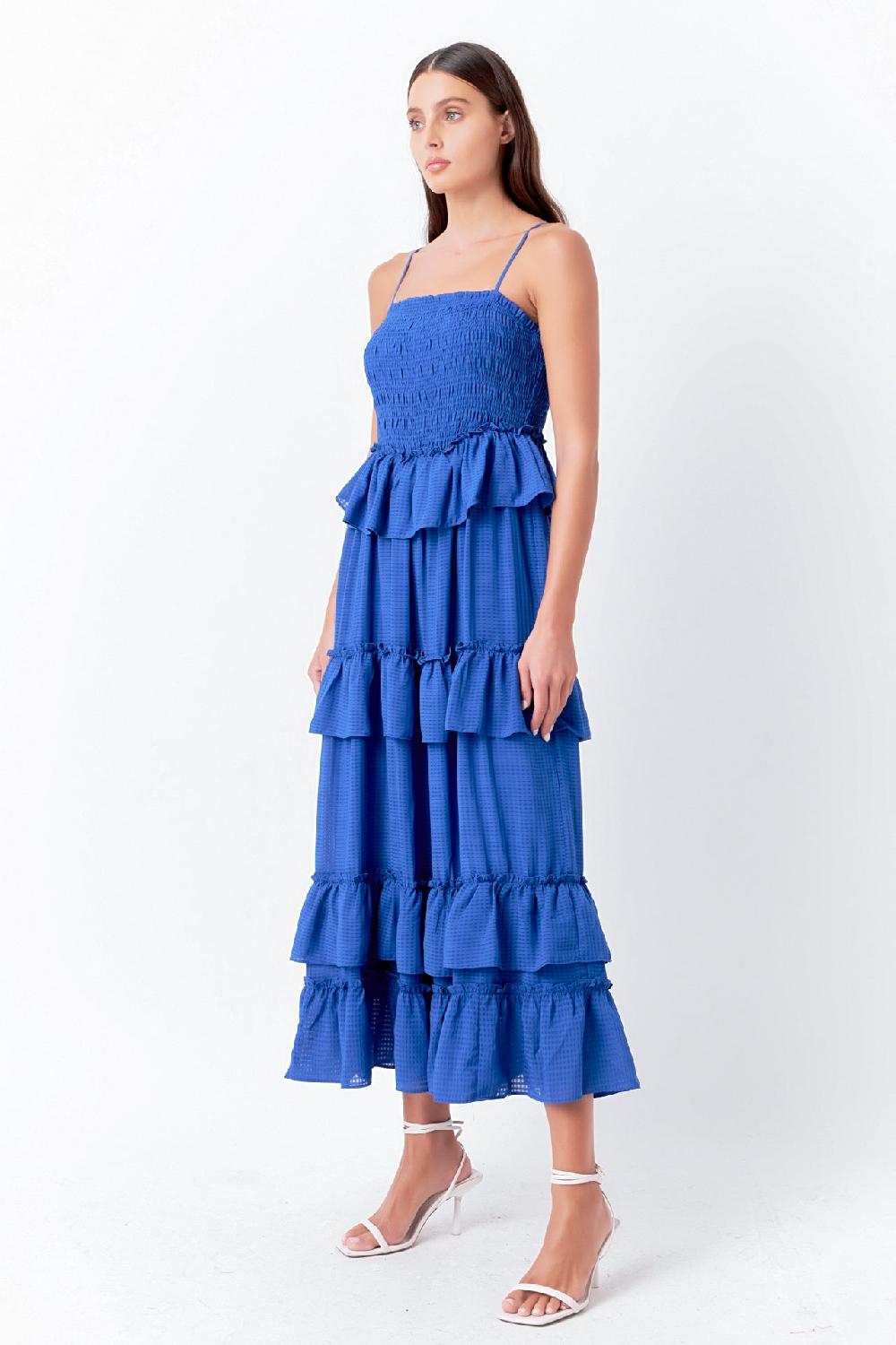 Endless Rose Tiered Gingham Maxi Dress COBALT BLUE
