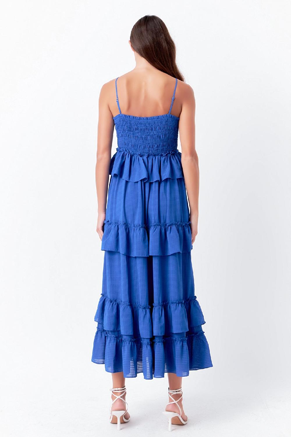 Endless Rose Tiered Gingham Maxi Dress COBALT BLUE