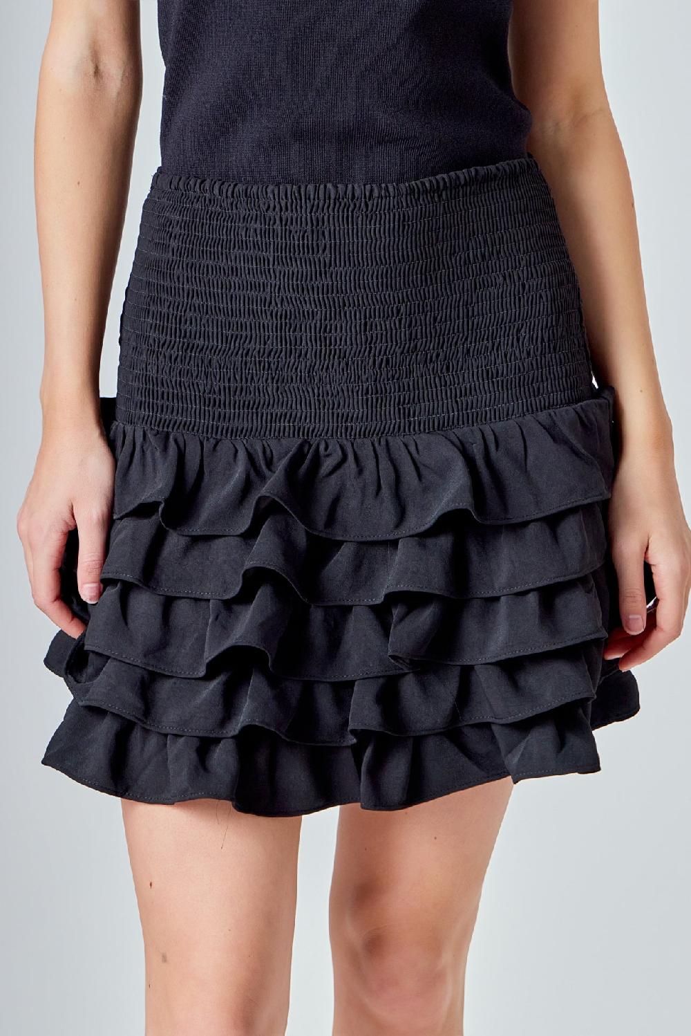Endless Rose Tiered Ruffle Mini Skirt JET BLACK