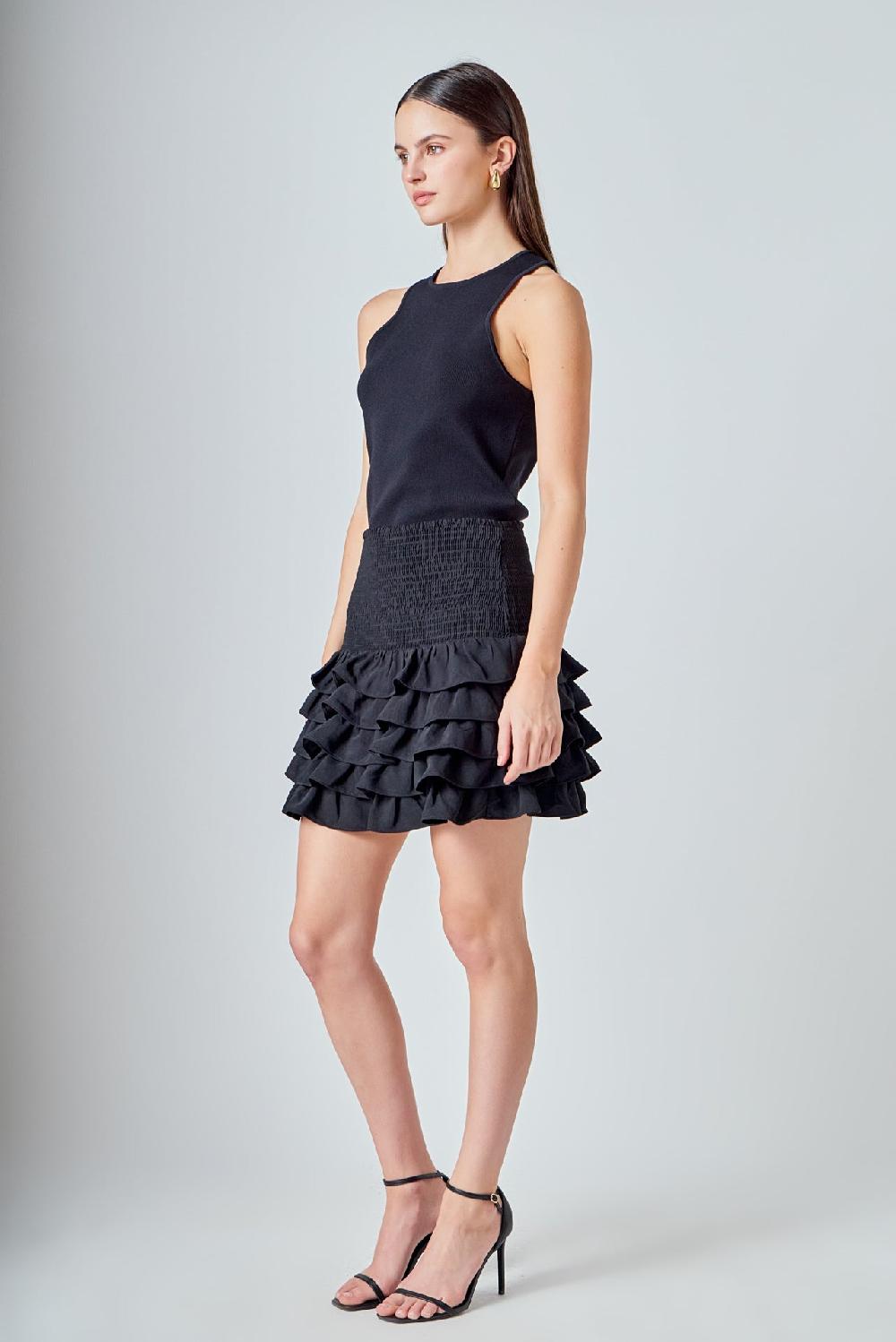 Endless Rose Tiered Ruffle Mini Skirt JET BLACK
